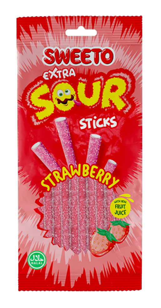 SWEETO Extra Sour Strawberry Pencils x 12 (75g)