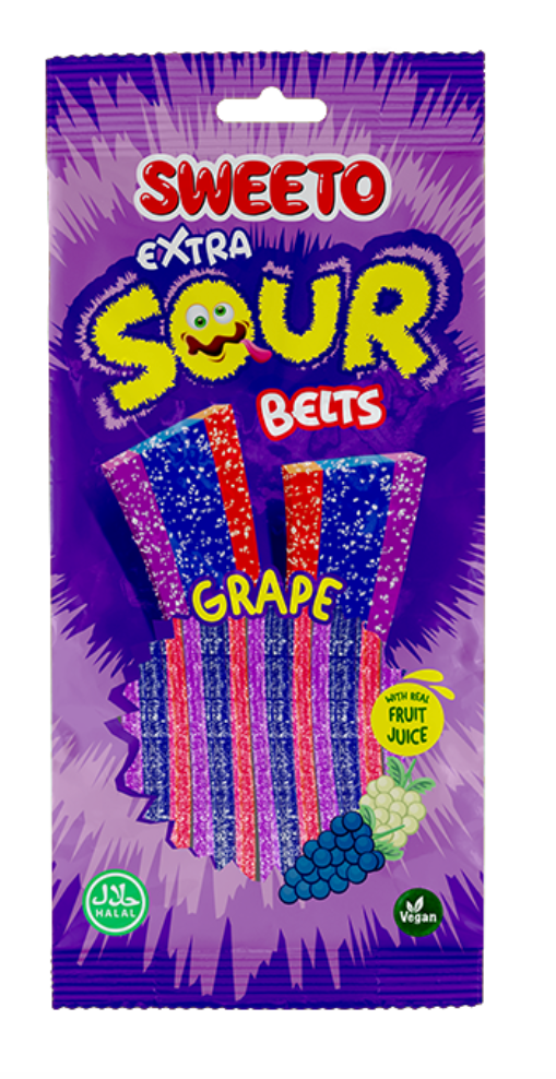 SWEETO Extra Sour Grape BELTS x 12 (75g)