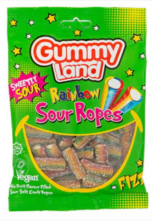 Gummy Land Rainbow Sour Ropes x 12 (150g)