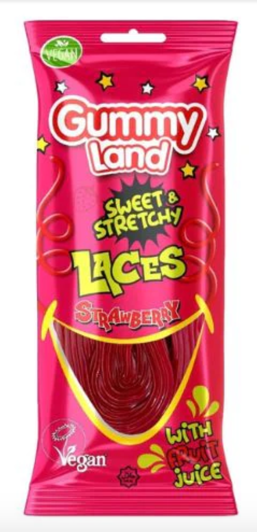 Gummy Land Strawberry Laces x 12 (80g) (50p line)