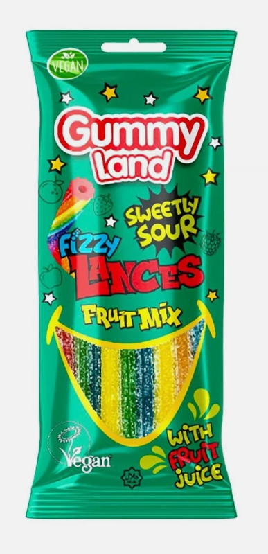 Gummy Land Sweet Sour Fizzy Laces Fruit Mix - Vegan - Halal - 80g (Pack of 12)