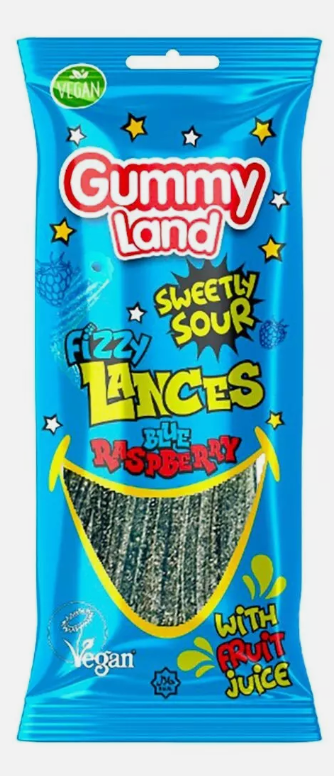 Gummy Land Sweet Sour Fizzy Laces Blue Raspberry-Vegan - Halal - 80g (Pack of 12)